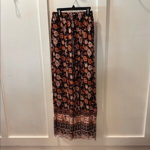 Wide Leg Print Orange Floral Lightweight Pants Hippie Coverup Vacation Lounge